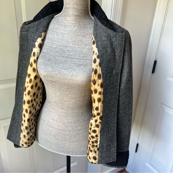 Dolce & Gabbana Herringbone Tweed Jacket with Leopard Print Lining Sz 48 - Picture 6 of 8